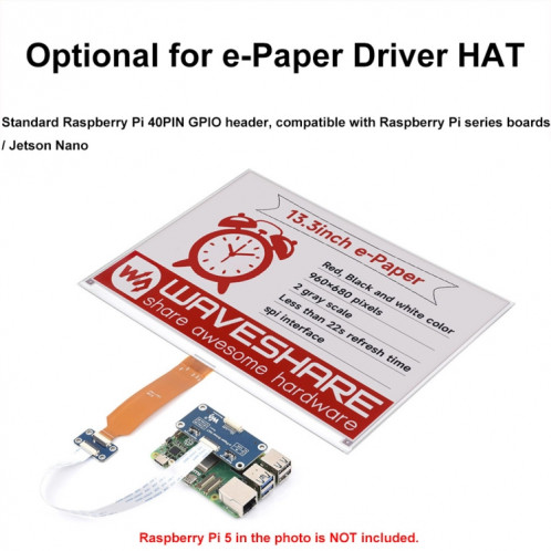 Écran E-Ink Waveshare 13,3 pouces 960 × 680 pixels avec communication SPI, spécifications : version du module SW83021489-09